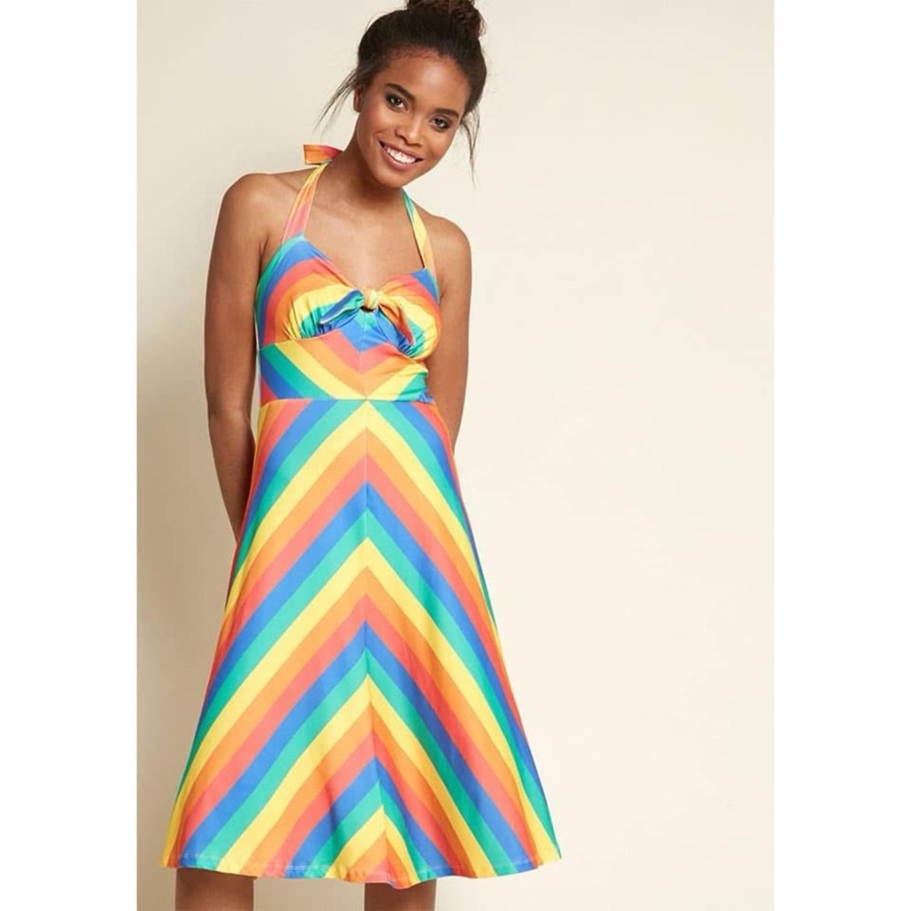 ModCloth It’s Only Bright Knit Rainbow Halter Dress